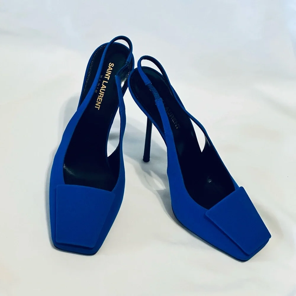 Saint Laurent YSL Satin Slingback Heels - Picture 3 of 12